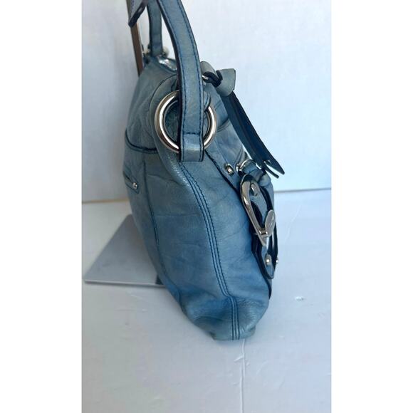 B. Makowsky Blue Leather Distressed Look Crossbody Shoulder Bag Purse - Picture 3 of 10